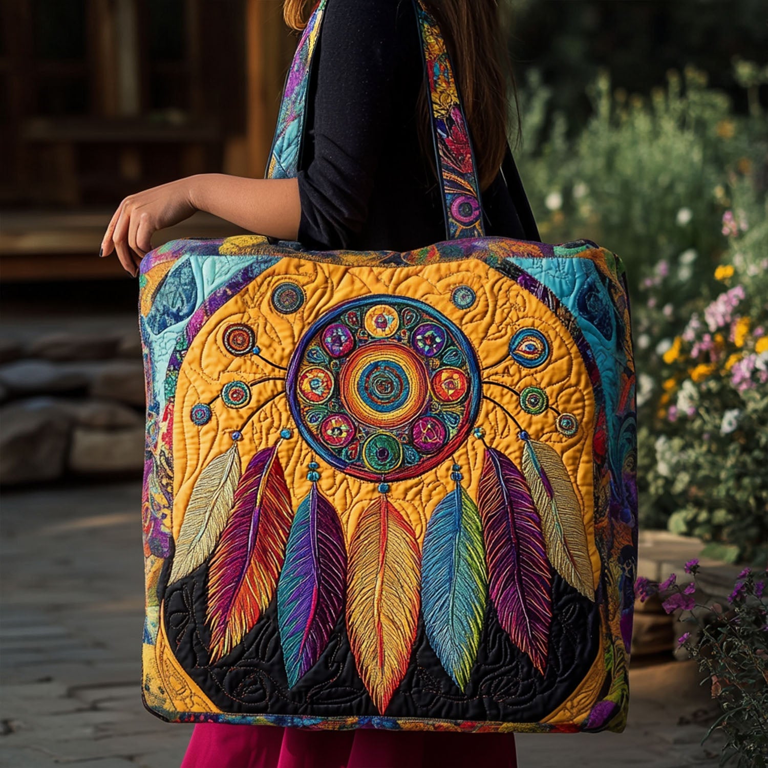 Wild Geometry Quilted Tote Bag Native American Presents