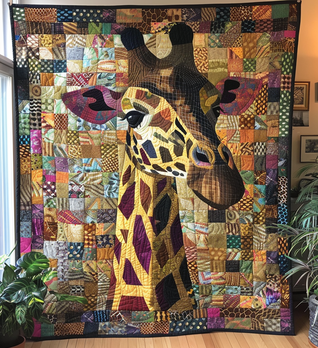 Wild Giraffe Serenade  Quilted Blanket Presents For Giraffe Lovers