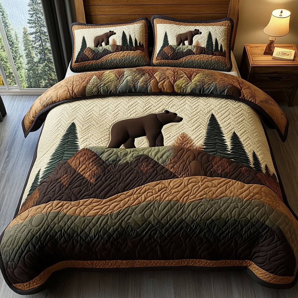 Wild Grizzly Quilted Bedding Set Best Bedspread Set Presents For Wildlife Lovers