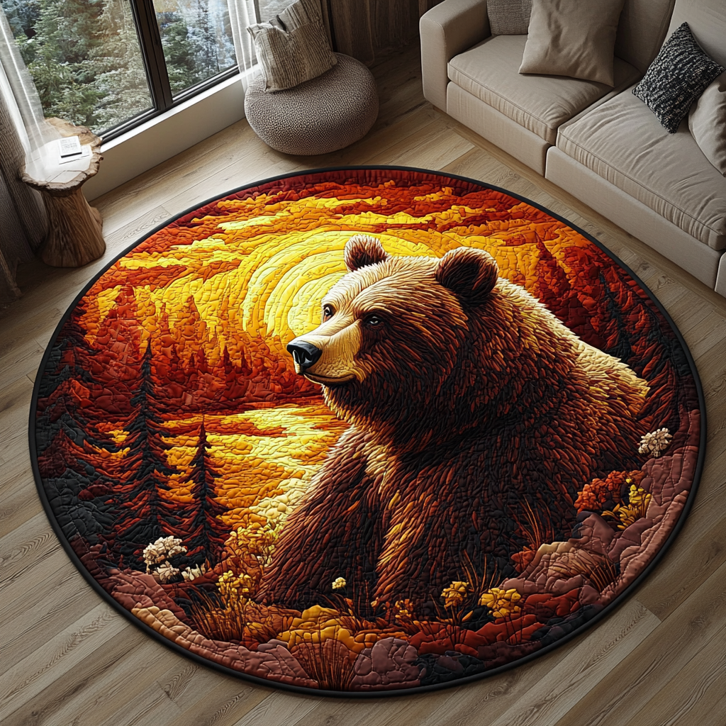 Wild Grizzly Quilted Round Mat Front Door Entryway Ideas Bear Gifts For Men