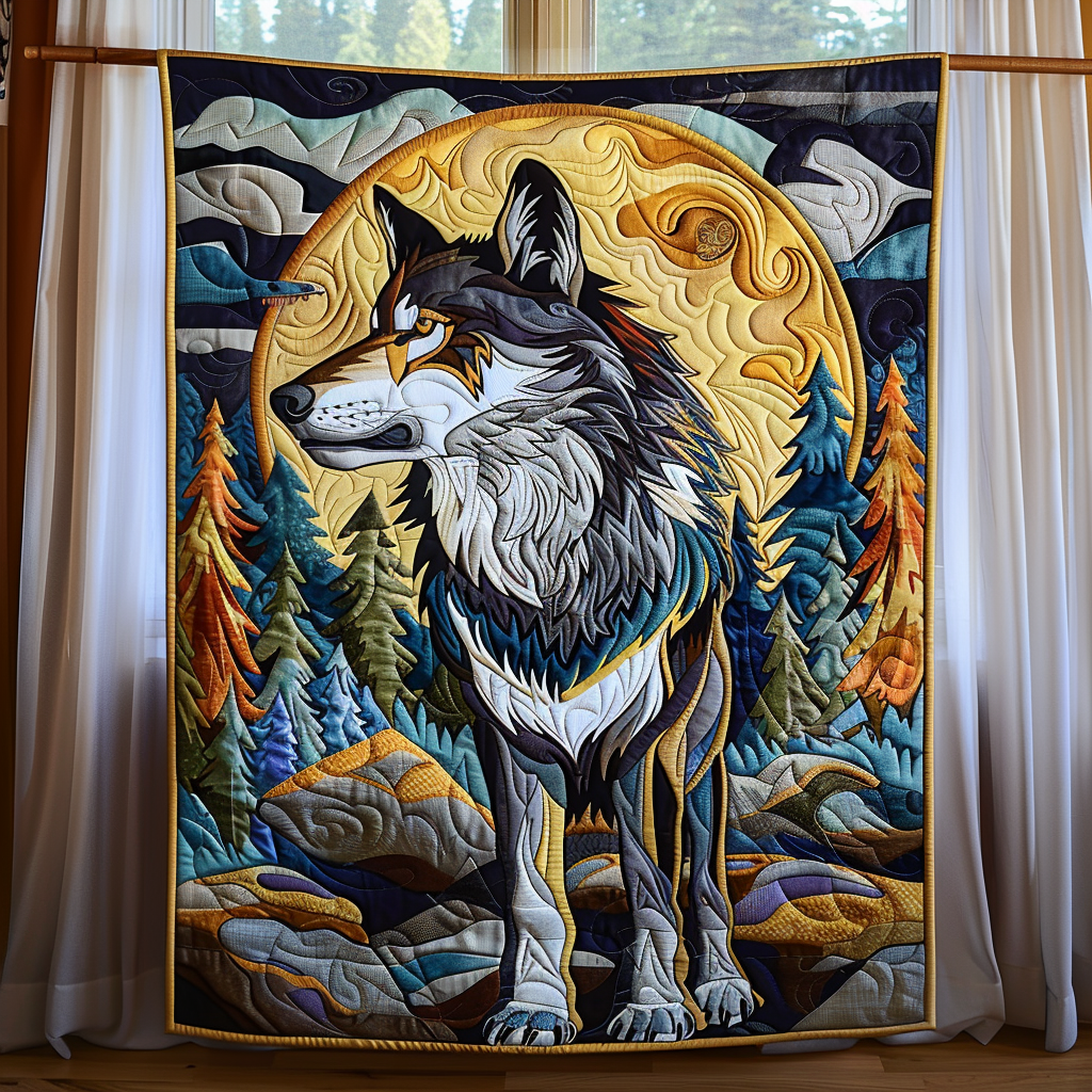 Wild Harmony Quilted Blanket Unique Wolf Blanket Presents For Wolf Lovers