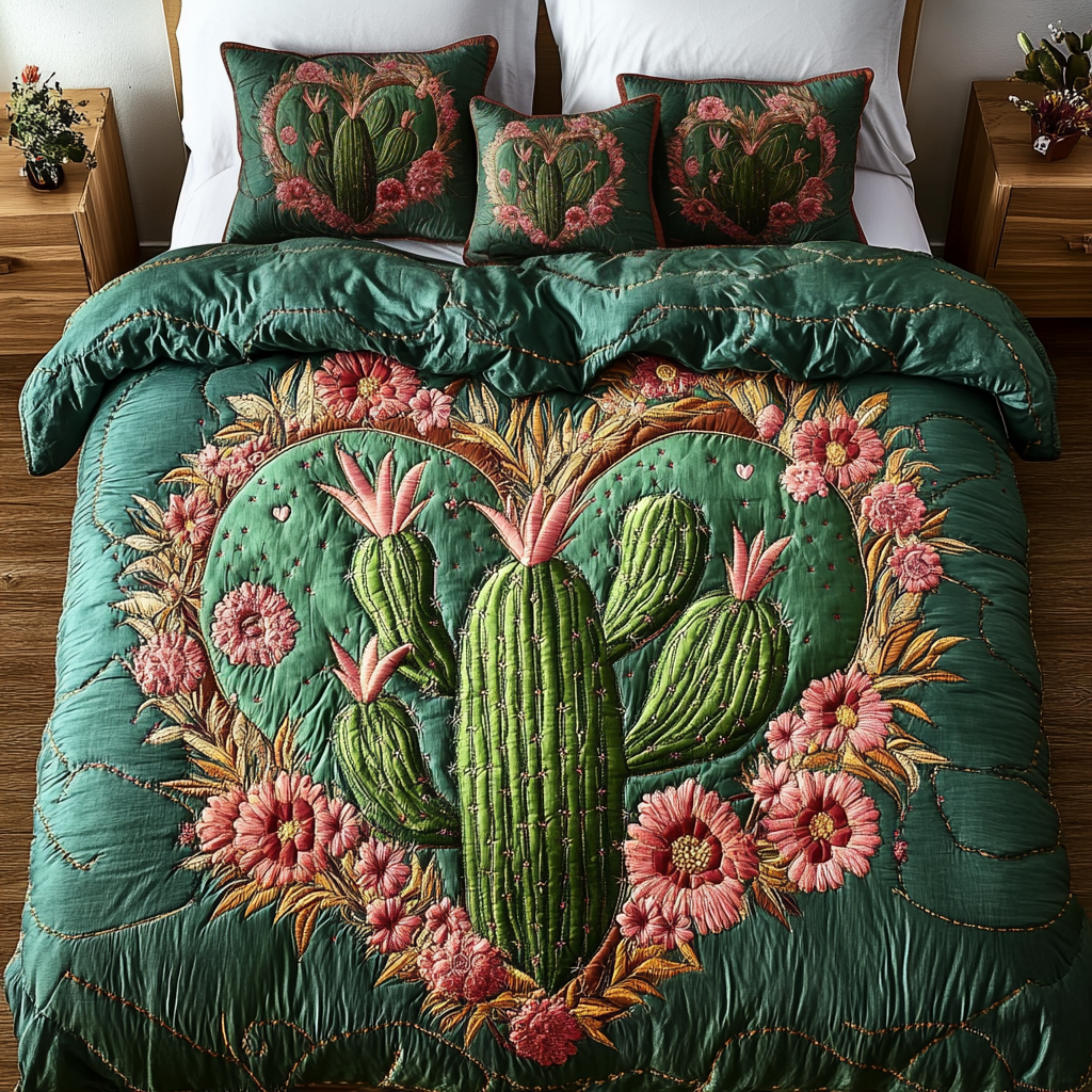 Wild Heart Quilted Bedding Set Holiday Duvet Covers Cactus Gifts For Him