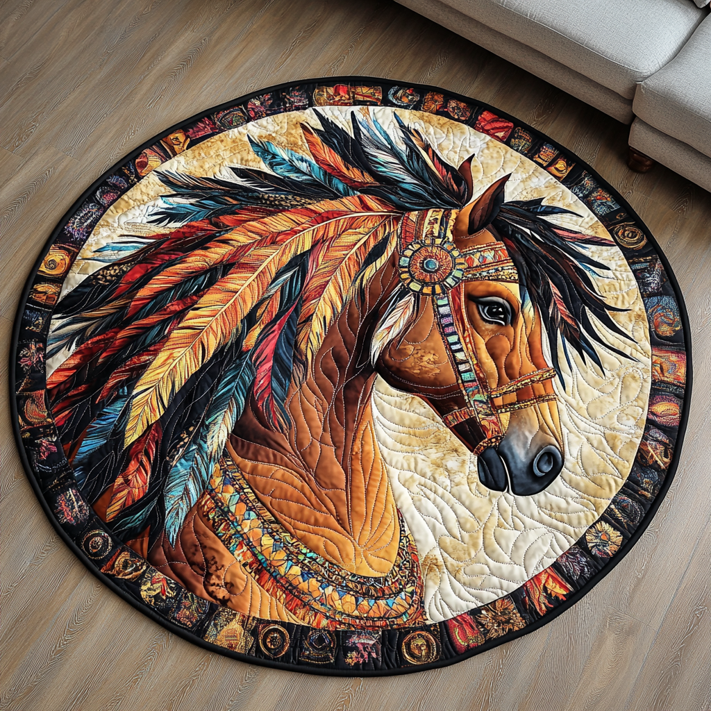 Wild Heart Quilted Round Mat Unique Front Door Decor Horse Themed Presents
