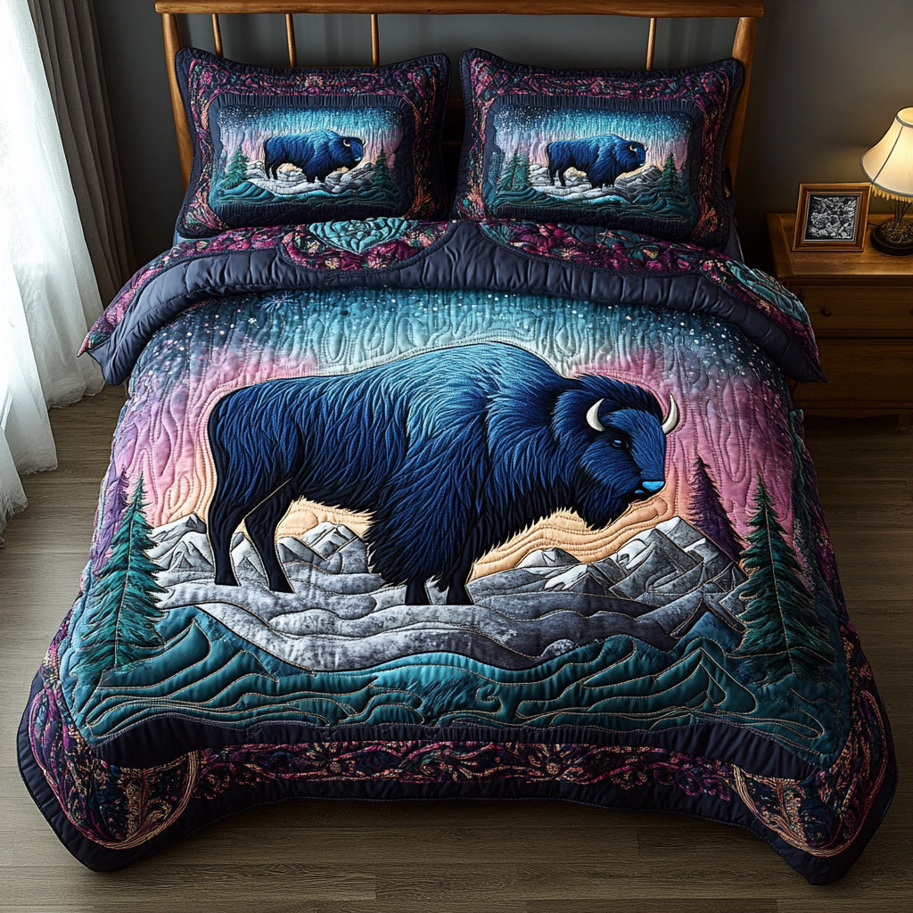 Wild Horizon Quilted Bedding Set Bedroom Decorations Bison Gifts For Men