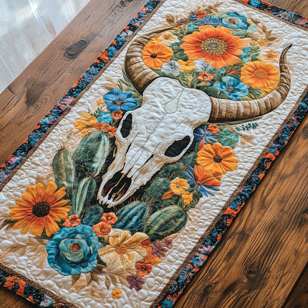 Wild Horn Quilted Table Runner Dining Table Decor Western Gifts For Men