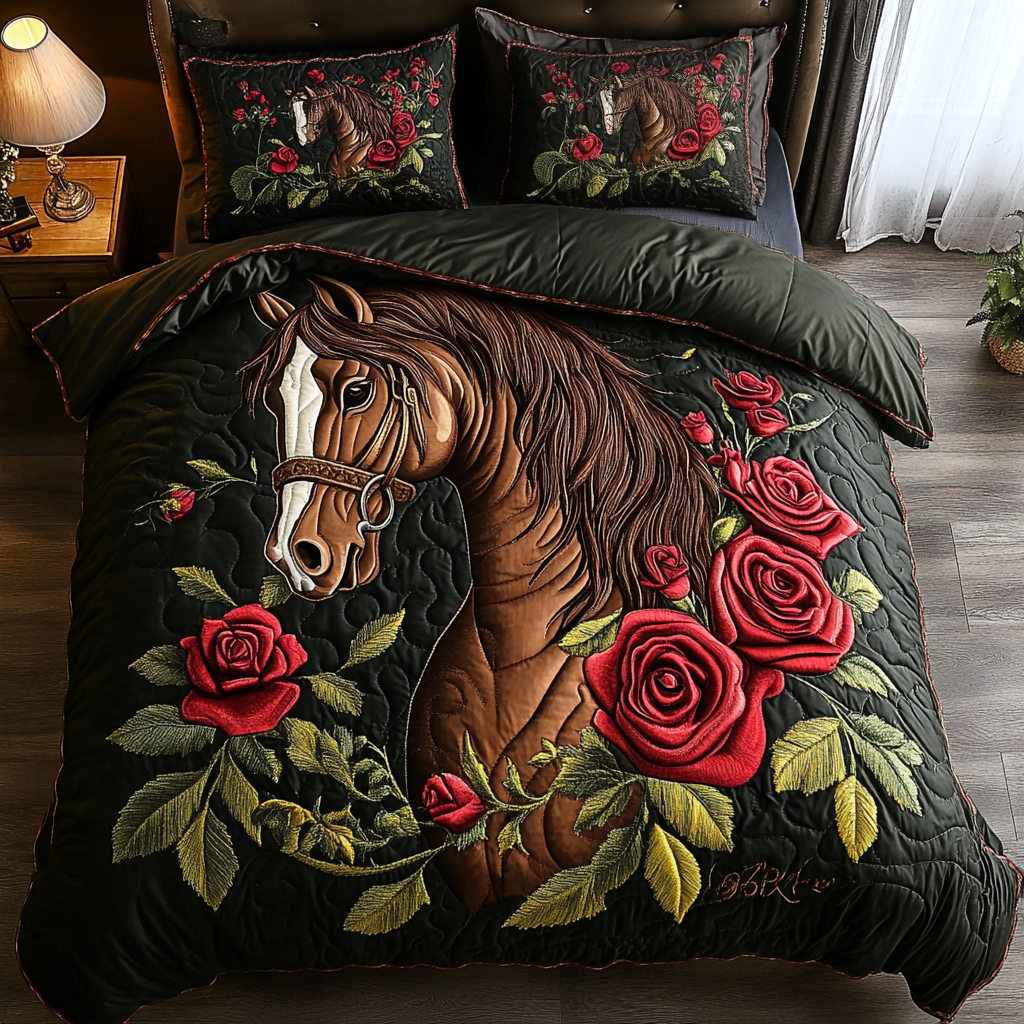 Wild Horse Quilted Bedding Set Aesthetic Room Decor Gifts For Horse Lovers