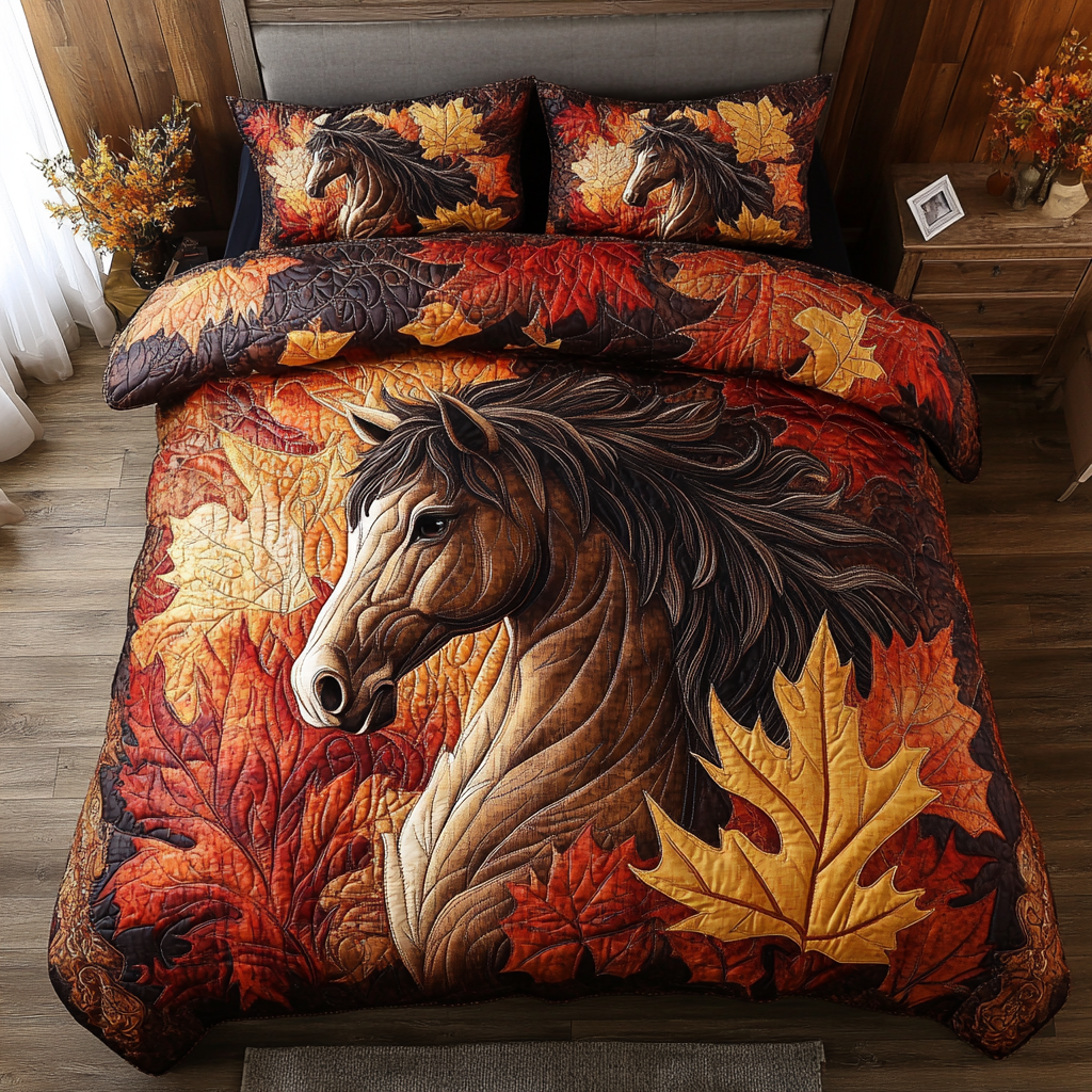 Wild Horse Quilted Bedding Set Autumn Sheet Set Gifts For Someone Who Loves Horses
