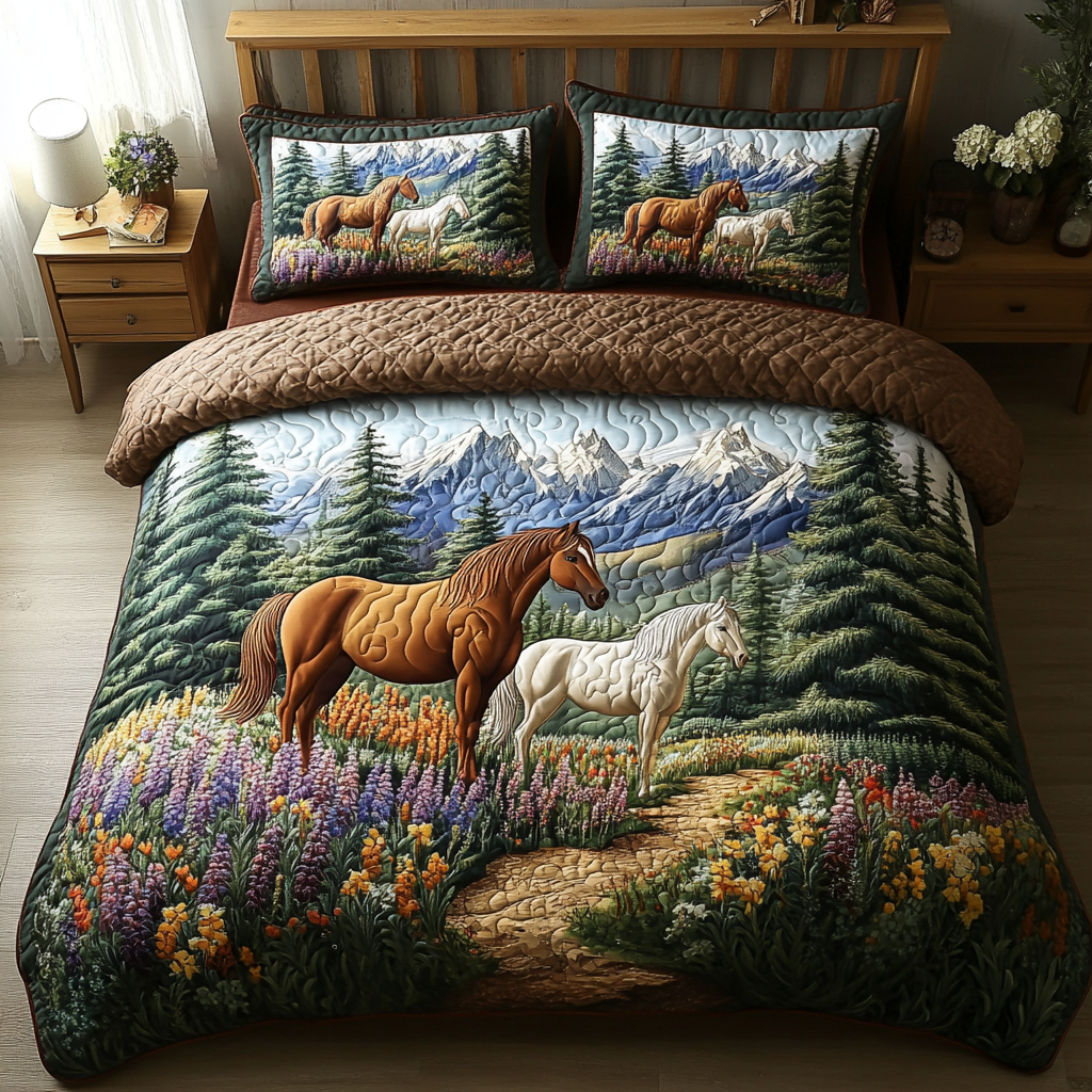 Wild Horse Quilted Bedding Set Bed Decor Retirement Gifts For Horse Lovers