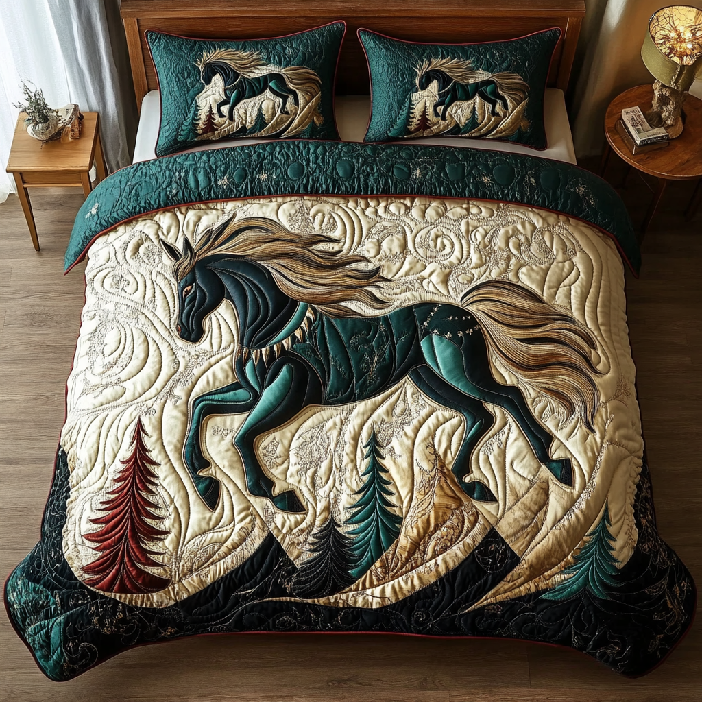 Wild Horse Quilted Bedding Set Cute Room Decor Birthday Presents For Horse Lovers