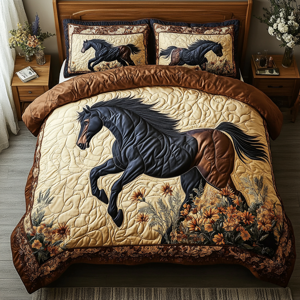 Wild Horse Quilted Bedding Set Duvet Cover Bed Sheet Set Cool Gifts For Horse Lovers