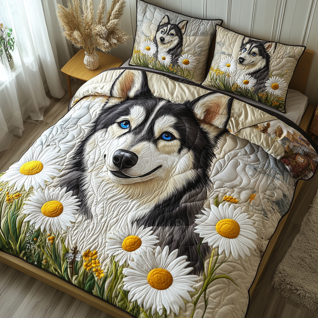Wild Husky Quilted Bedding Set Personalized Bedding Set Gift for Couples