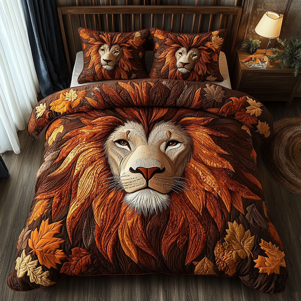 Wild Lion Quilted Bedding Set Bed Room Decoration Great Lion Themed Gifts