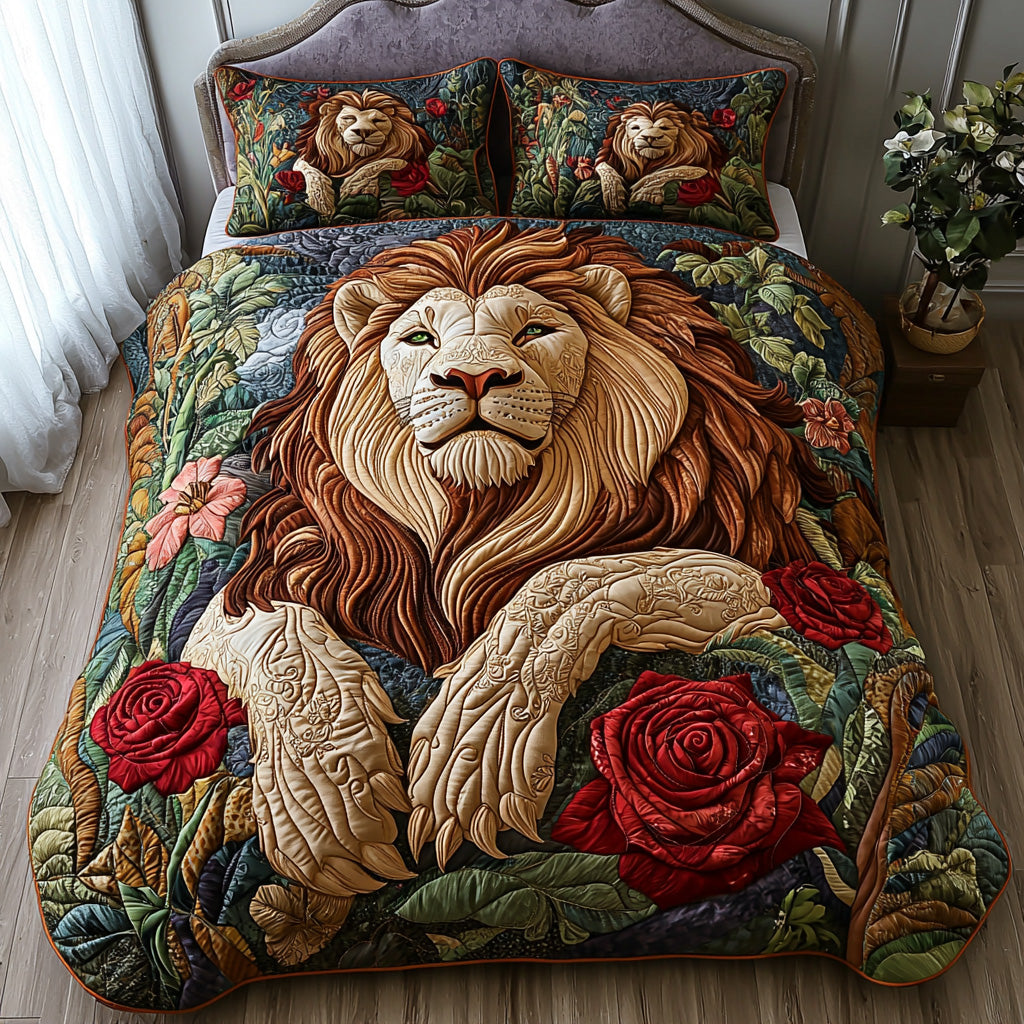 Wild Lion Quilted Bedding Set Bedspread Set Best Gift For Lion Lovers