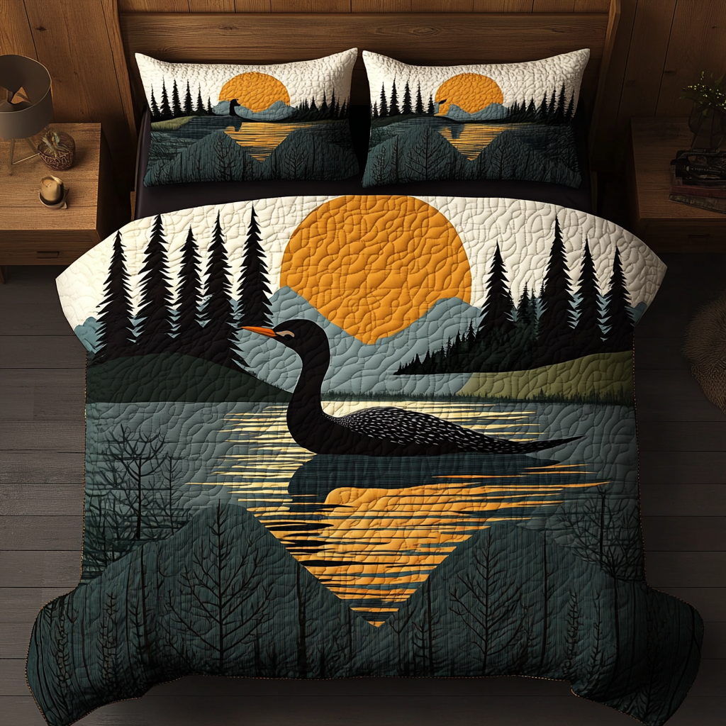 Wild Loon Quilted Bedding Set Unique Bed Sheet Set Gift Ideas For Bird Lovers