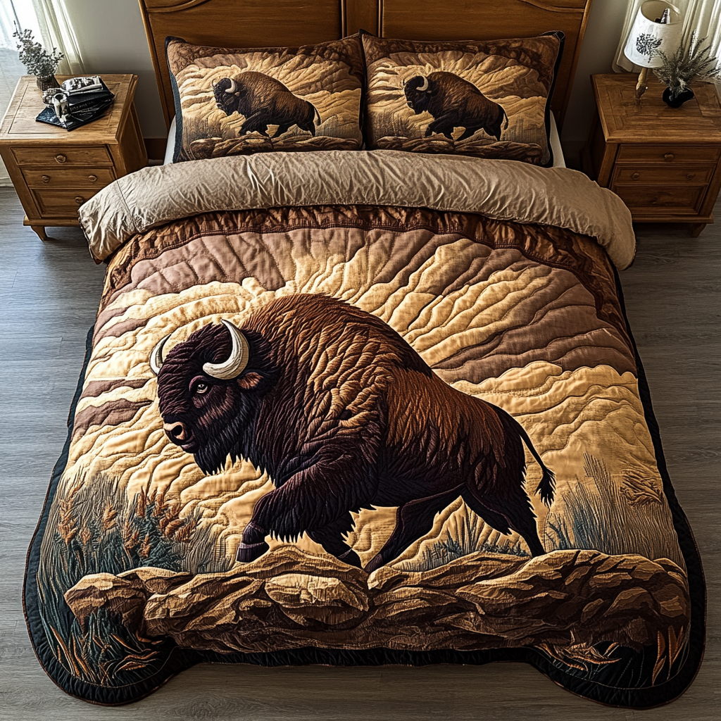 Wild Majesty Quilted Bedding Set Holiday Duvet Covers Great Bison Lover Gifts