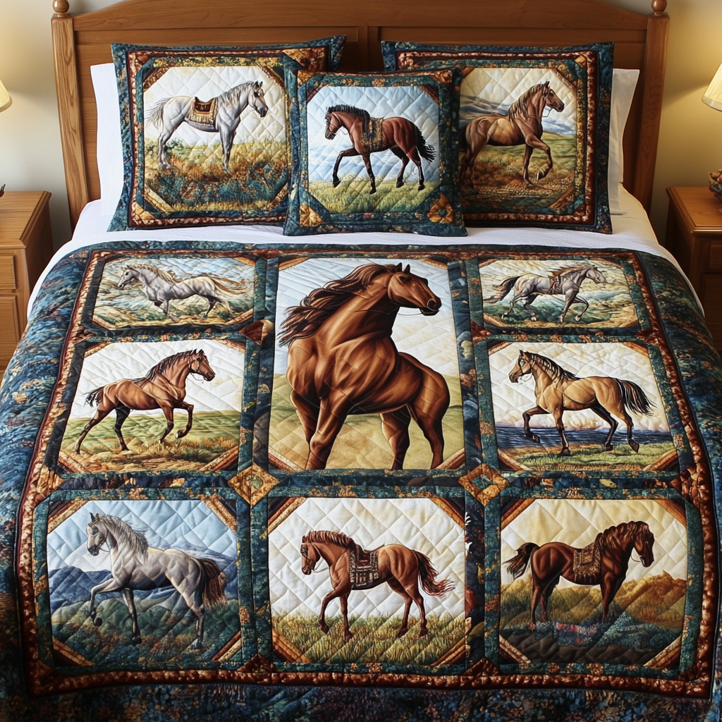 Wild Mane Quilted Bedding Set Cute Room Decor Unique Horse Gifts For Ladies