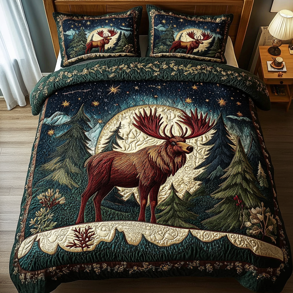 Wild Moose Quilted Bedding Set Christmas Bedding Duvet Cover Moose Themed Gifts