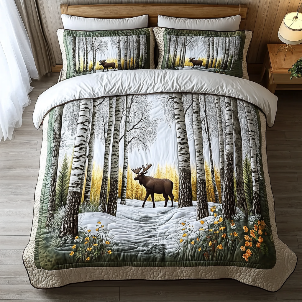 Wild Moose Quilted Bedding Set Cool Bedroom Decor Moose Themed Gifts