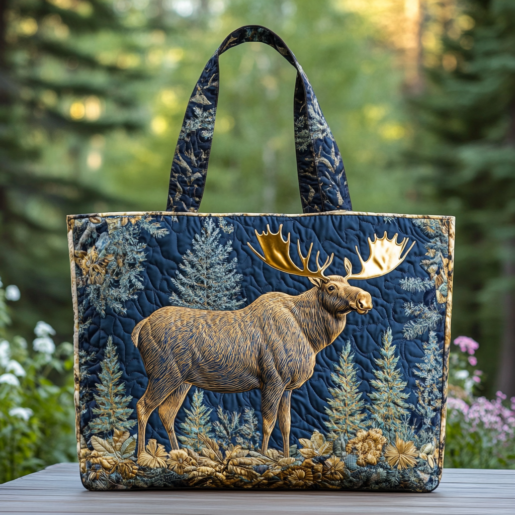 Wild Moose Quilted Tote Bag Forest Themed Gifts