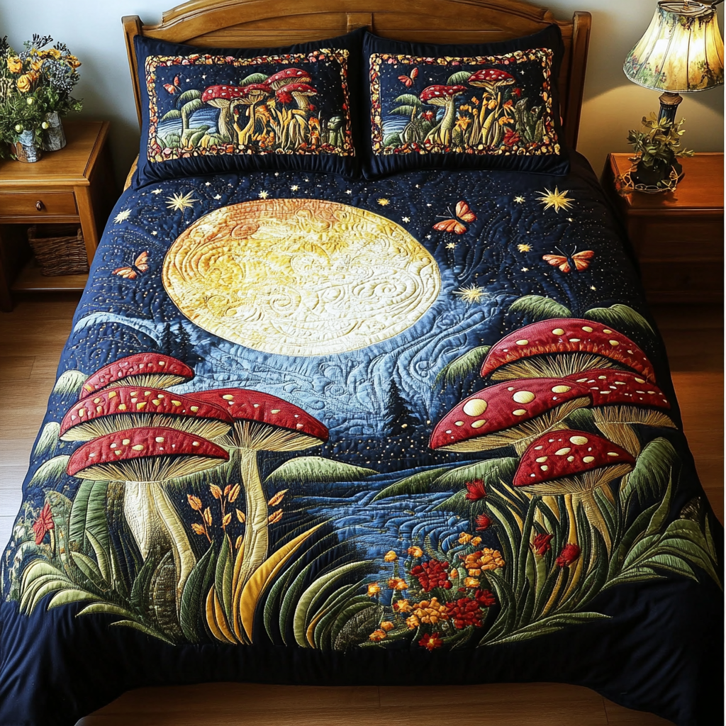 Wild Mushroom Quilted Bedding Set Bed Decorations Mushroom Lover Gifts