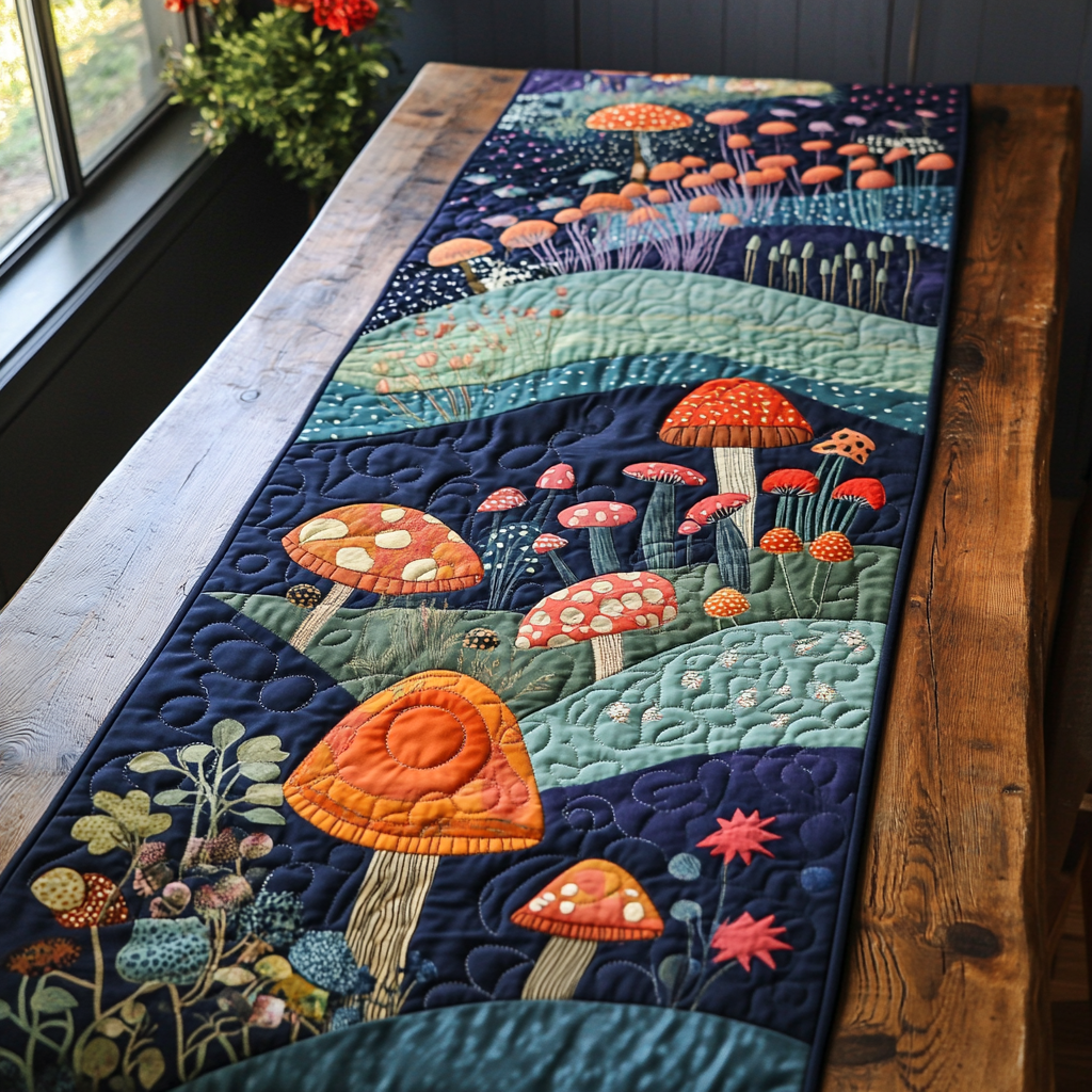 Wild Mushroom Quilted Table Runner Dining Room Table Decor Mushroom Lover Gifts