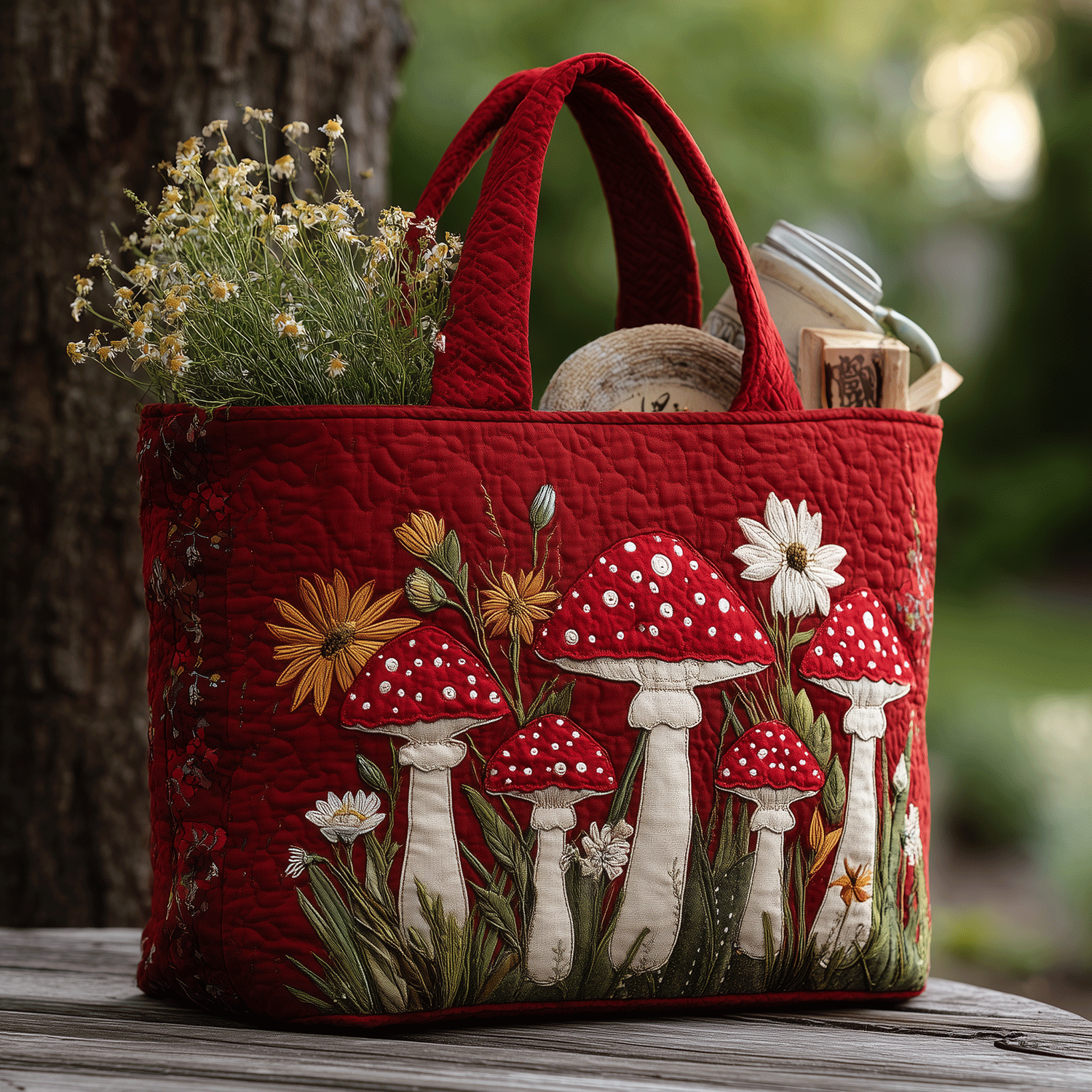 Wild Mushroom Quilted Tote Bag Gifts For Mushroom Growers