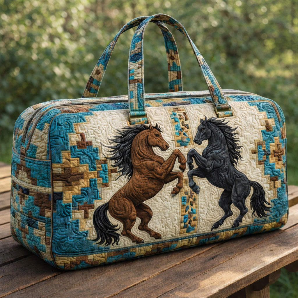 Wild Mustang Horse Quilted Duffle Bag Southwest Patchwork Travel Bags Best Horse Lover Gift