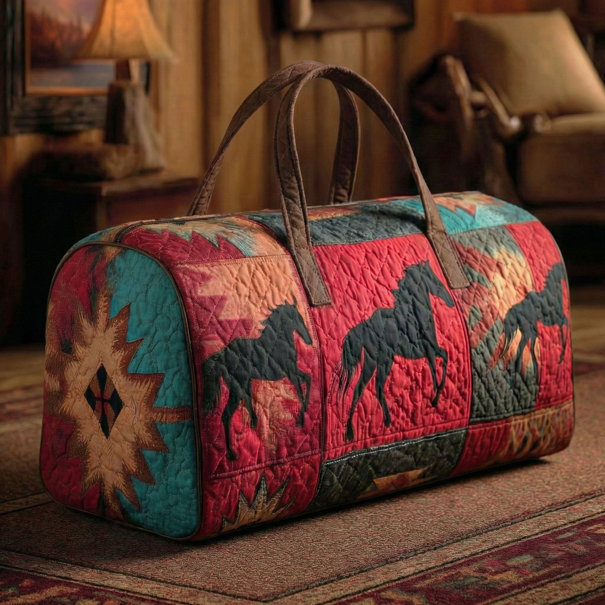 Wild Mustang Quilted Duffle Bag Western Travel Bag Best Gift For Horse Enthusiasts