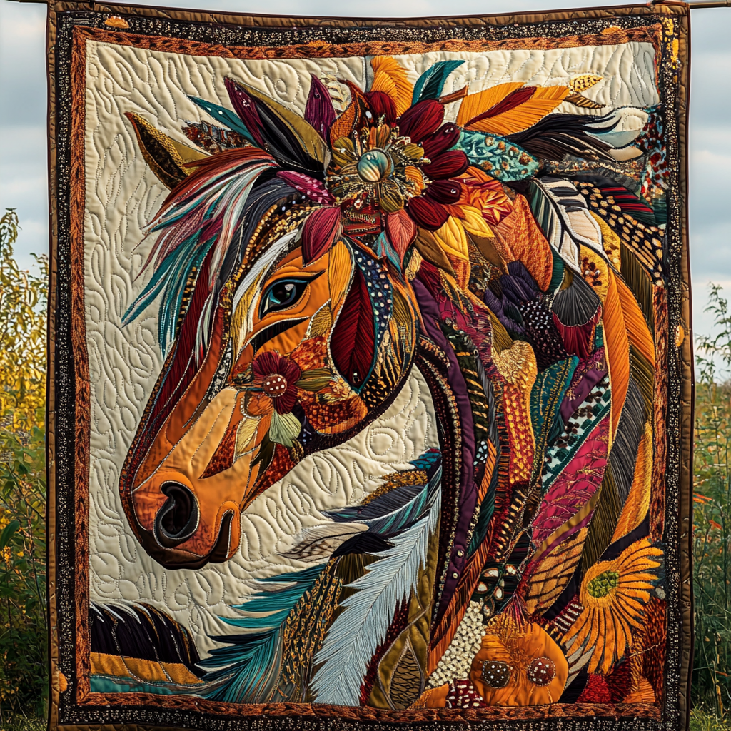 Wild Mustang Spirit Quilted Blanket Equestrian Birthday Gifts