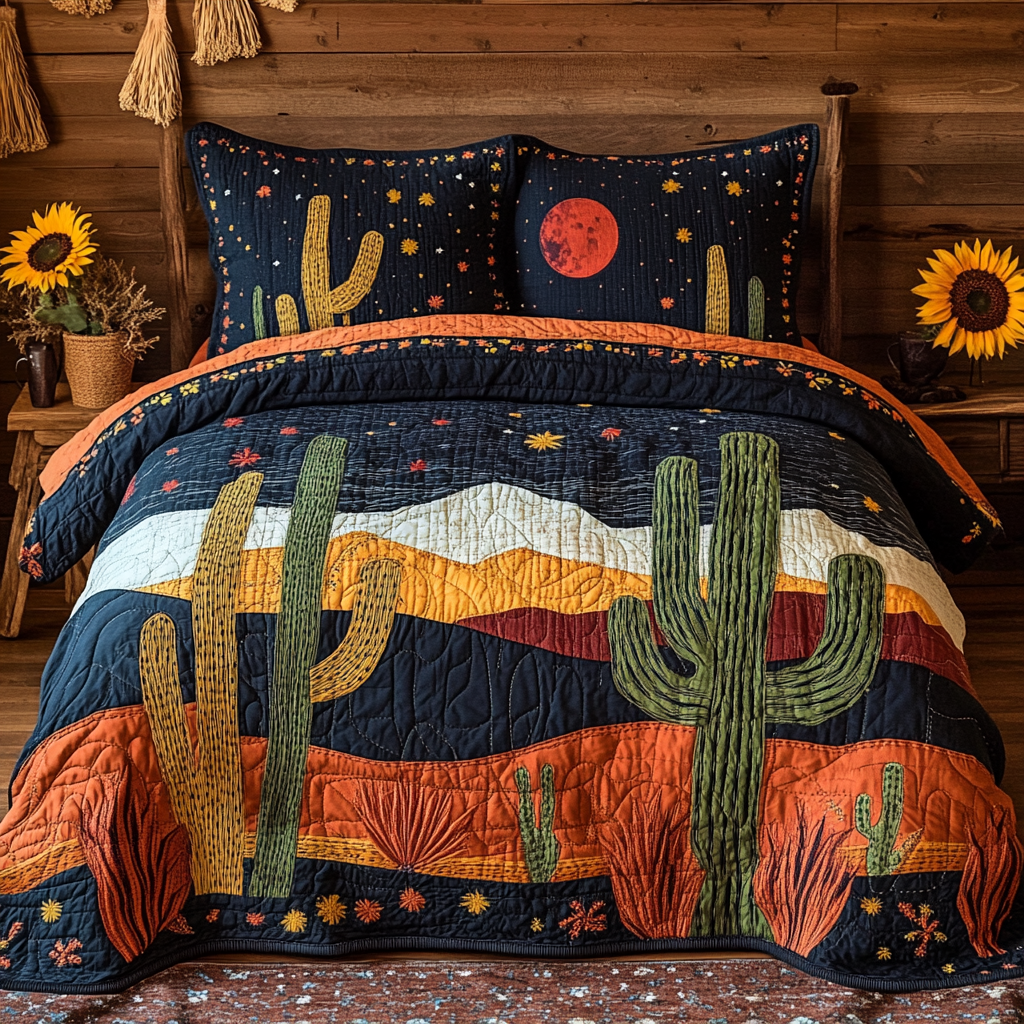 Wild Oasis Quilted Bedding Set Christmas Duvet Sets Cute Cactus Gifts