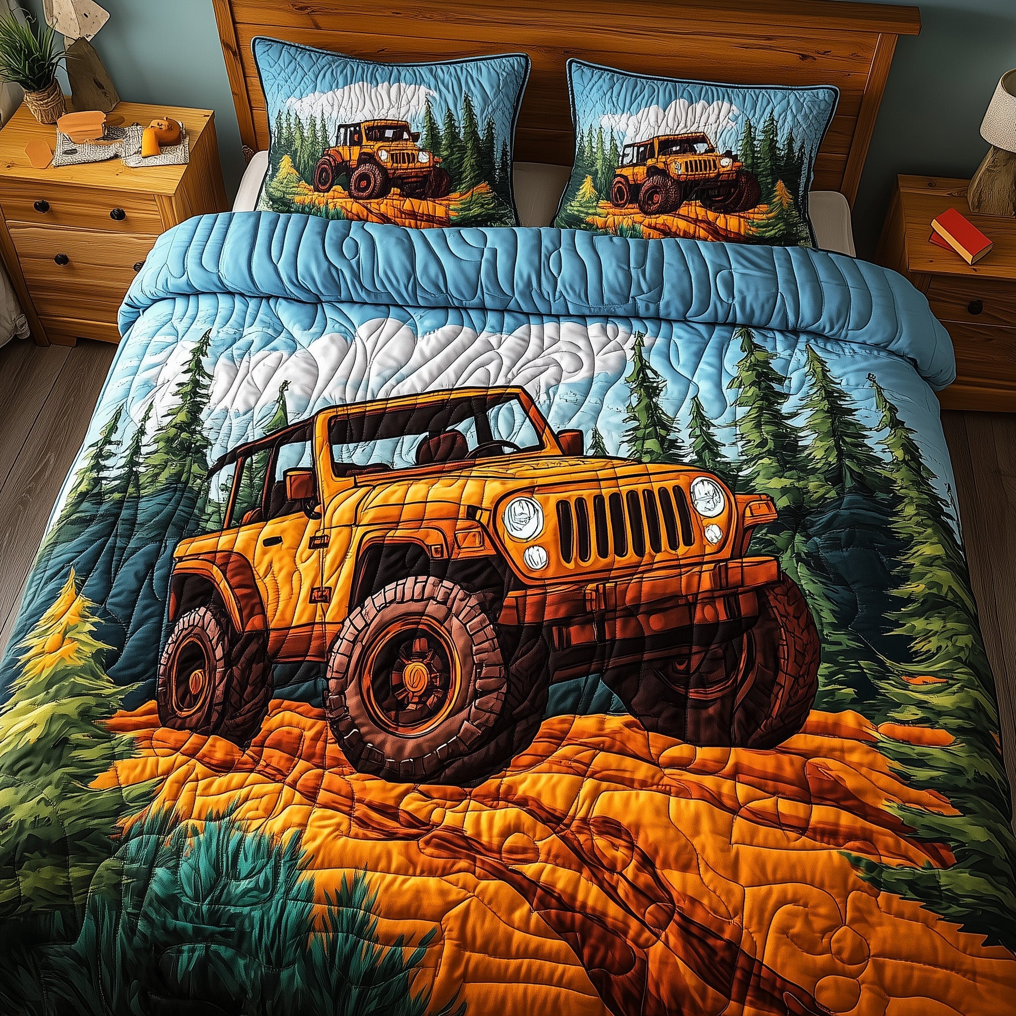 Wild Offroad Quilted Bedding Set Duvet Cover Merchandise Jeep Gifts For Him Christmas