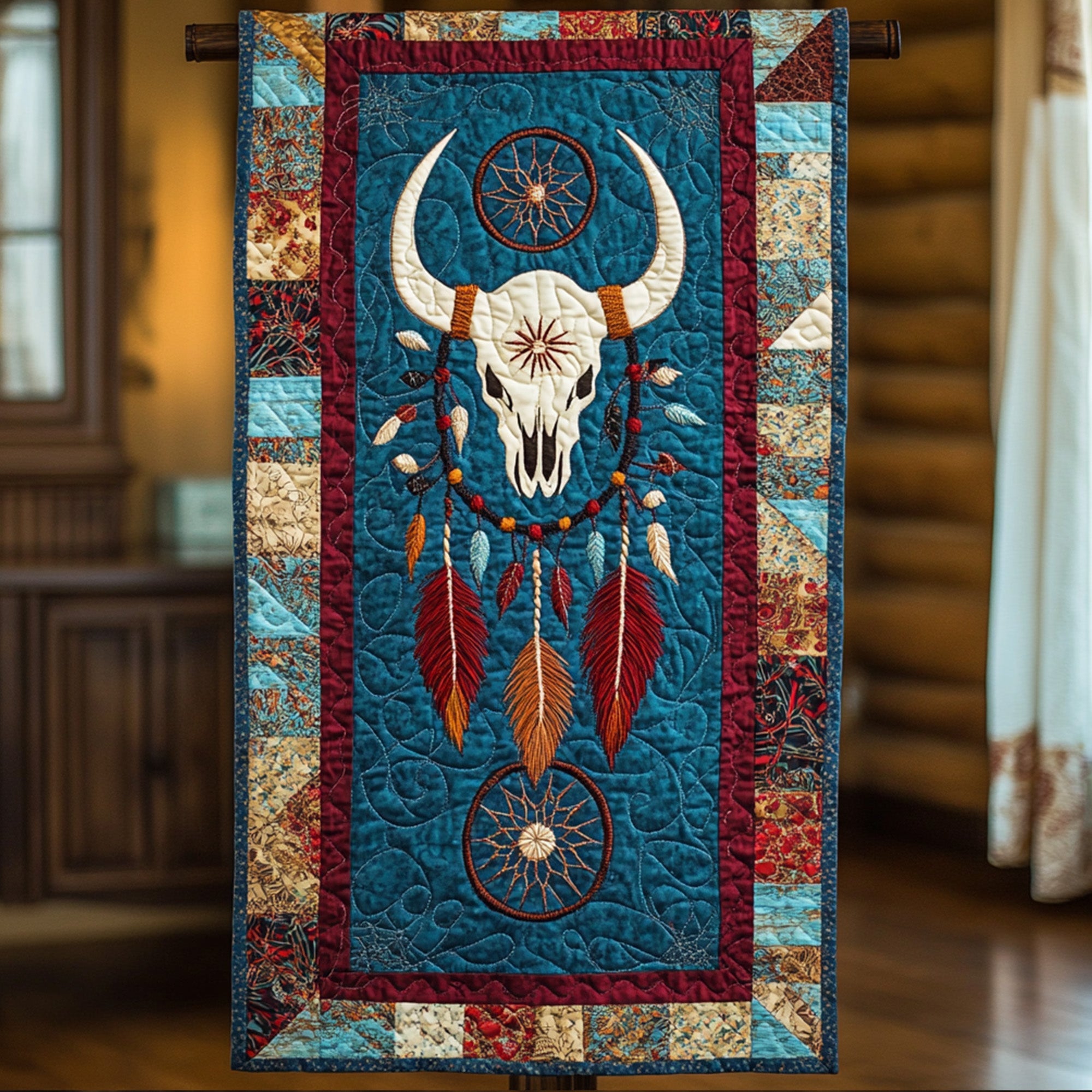 Wild Patterns Quilted Table Runner Dining Room Table Decor Ideas Unique Native American Gifts