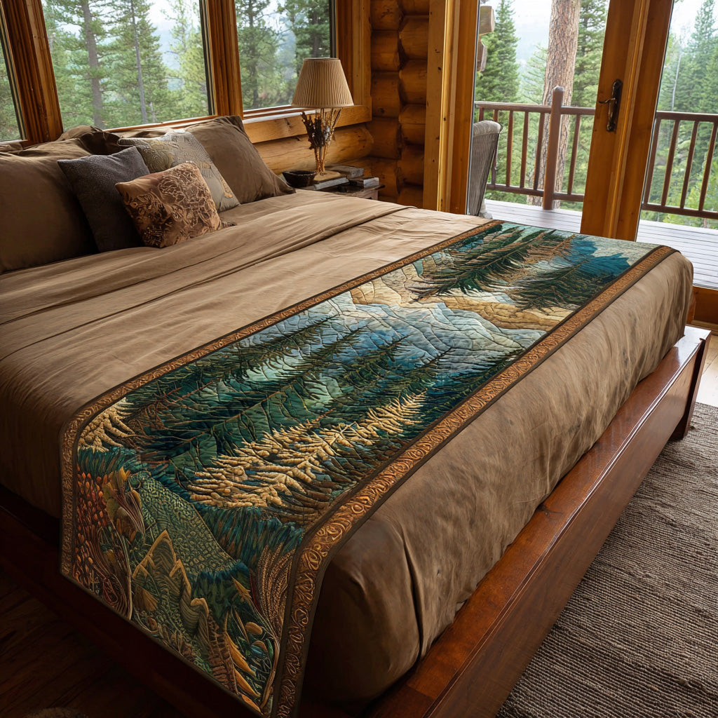 Wild Pine Quilted Bed Runner Bed Room Decoration Best Gifts For Nature Lovers