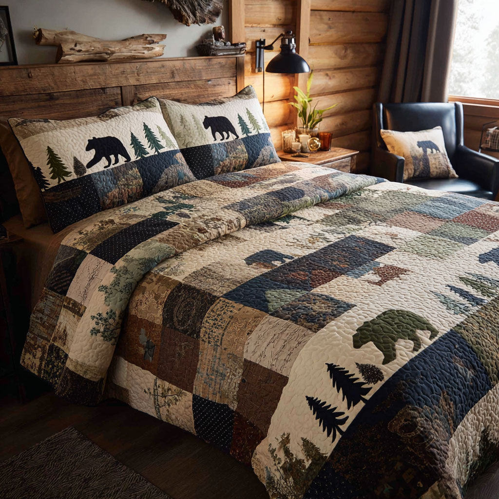 Wild Pines Bear Quilted Bedding Set Bed Decor Ideas Presents For Wildlife Enthusiasts