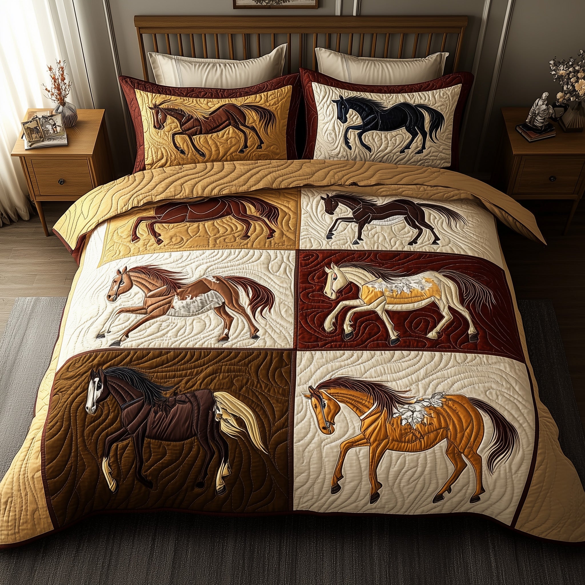 Wild Prairie Horse Quilted Bedding Set Duvet Cover Bed Sheet Best Gifts For Horse Riders