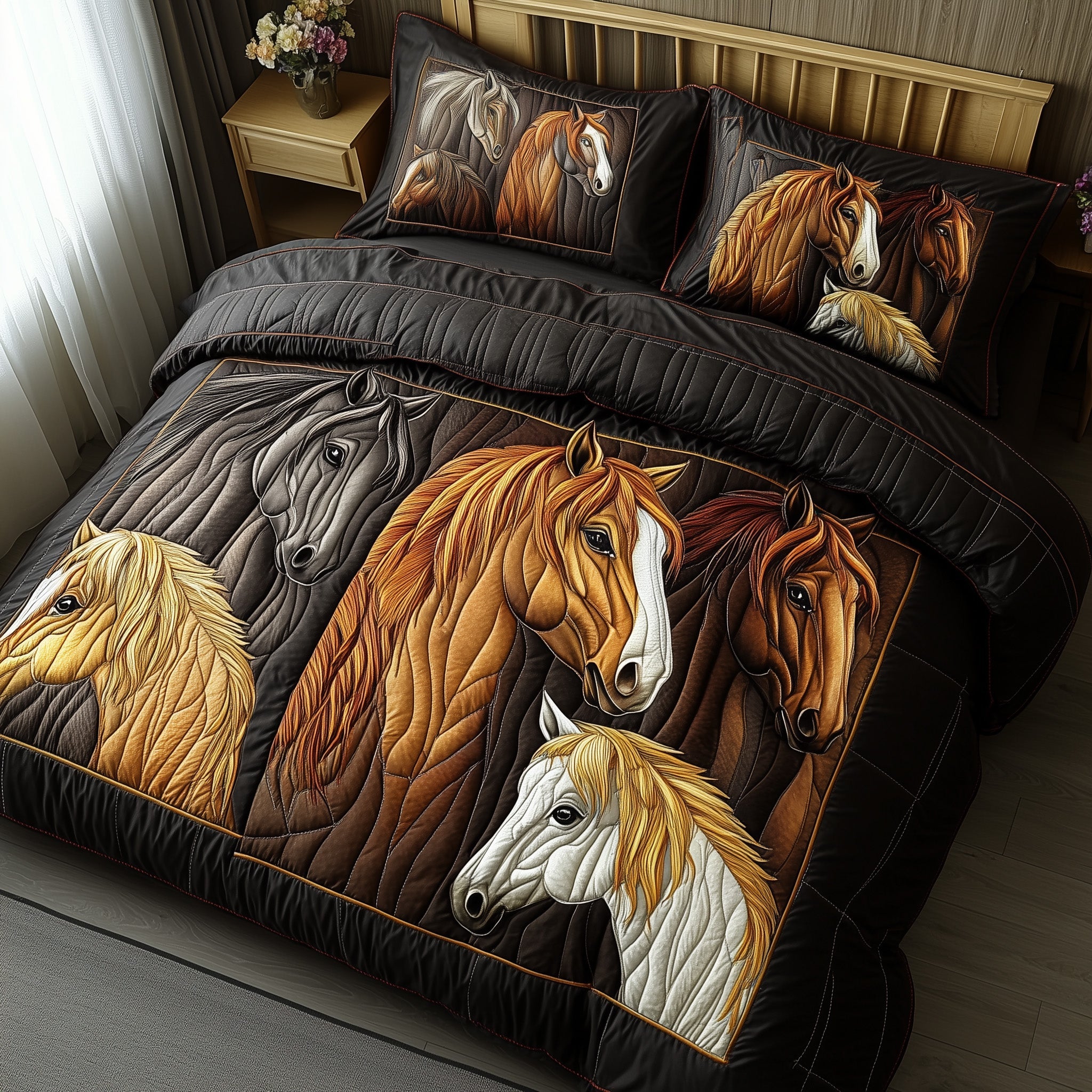 Wild Prairie Horse Quilted Bedding Set Duvet Cover Bed Sheet Cute Horse Gifts
