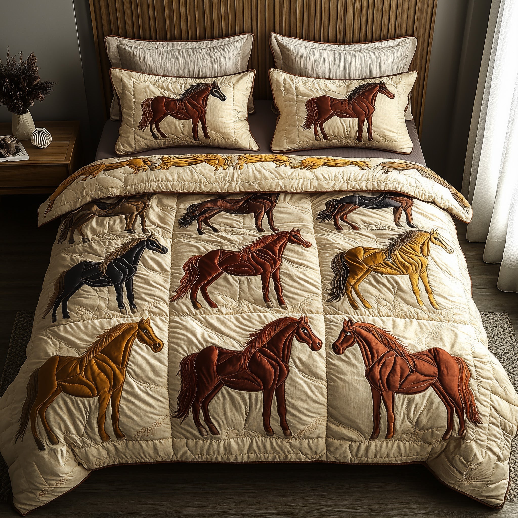 Wild Prairie Horse Quilted Bedding Set Duvet Cover Bed Sheet Gifts For Horse Back Riders
