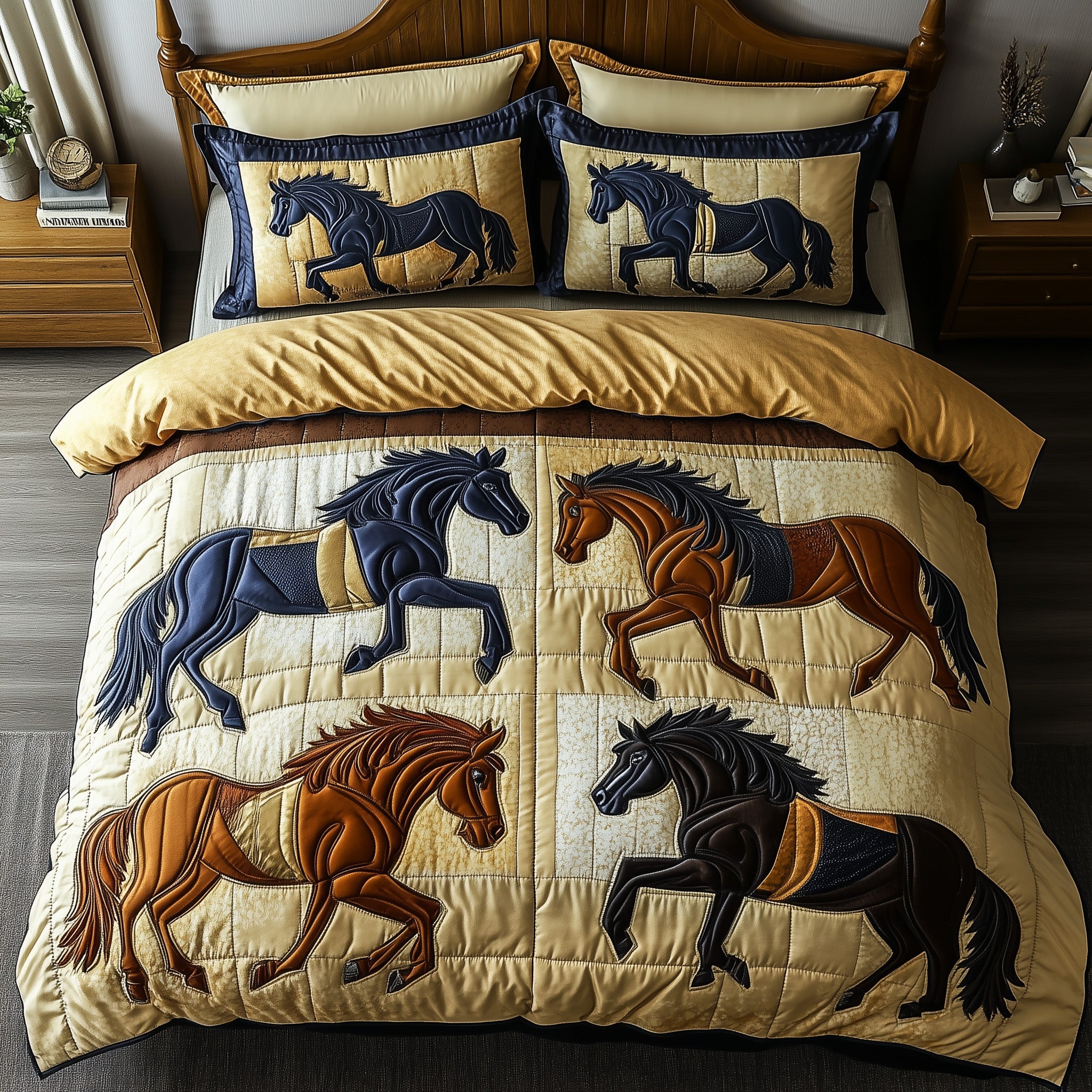 Wild Prairie Horse Quilted Bedding Set Duvet Cover Bed Sheet Gifts For Someone Who Loves Horses