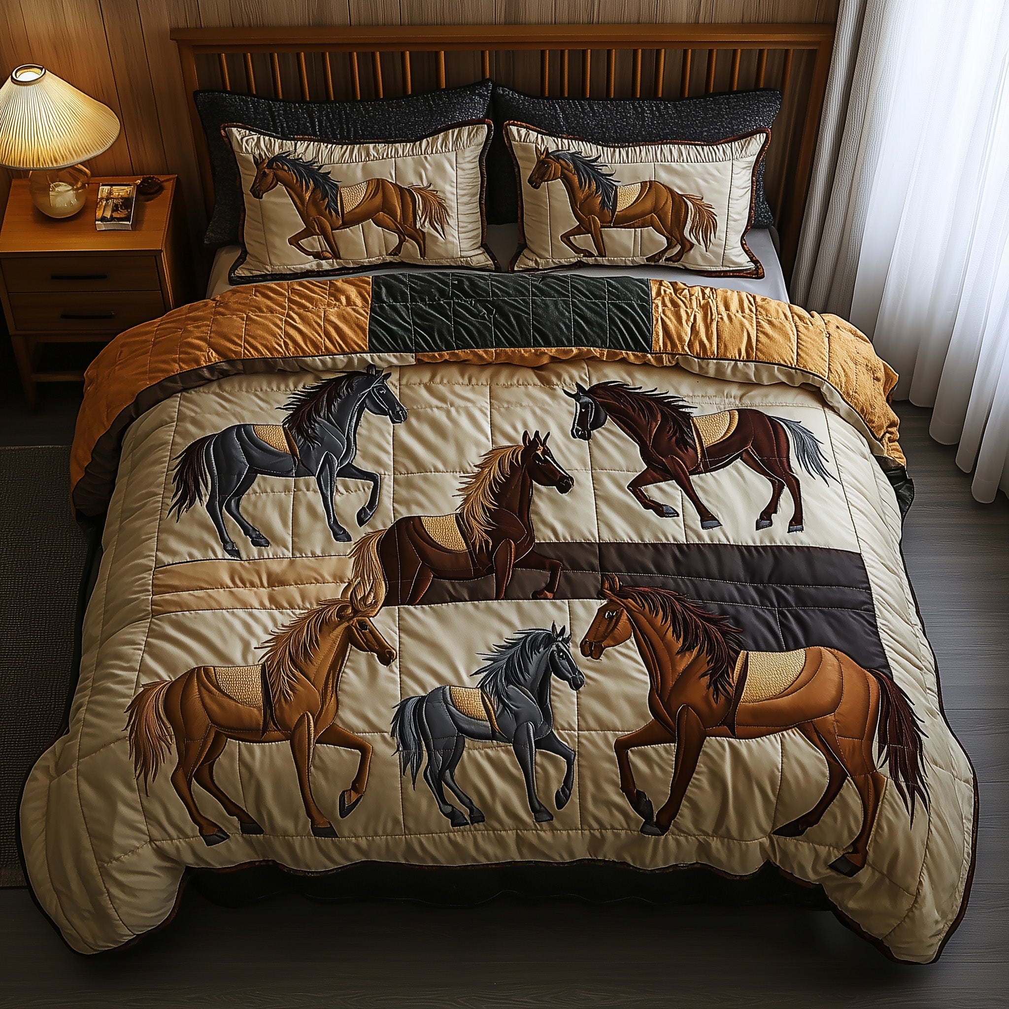 Wild Prairie Horse Quilted Bedding Set Duvet Cover Bed Sheet Gifts For Young Horse Riders