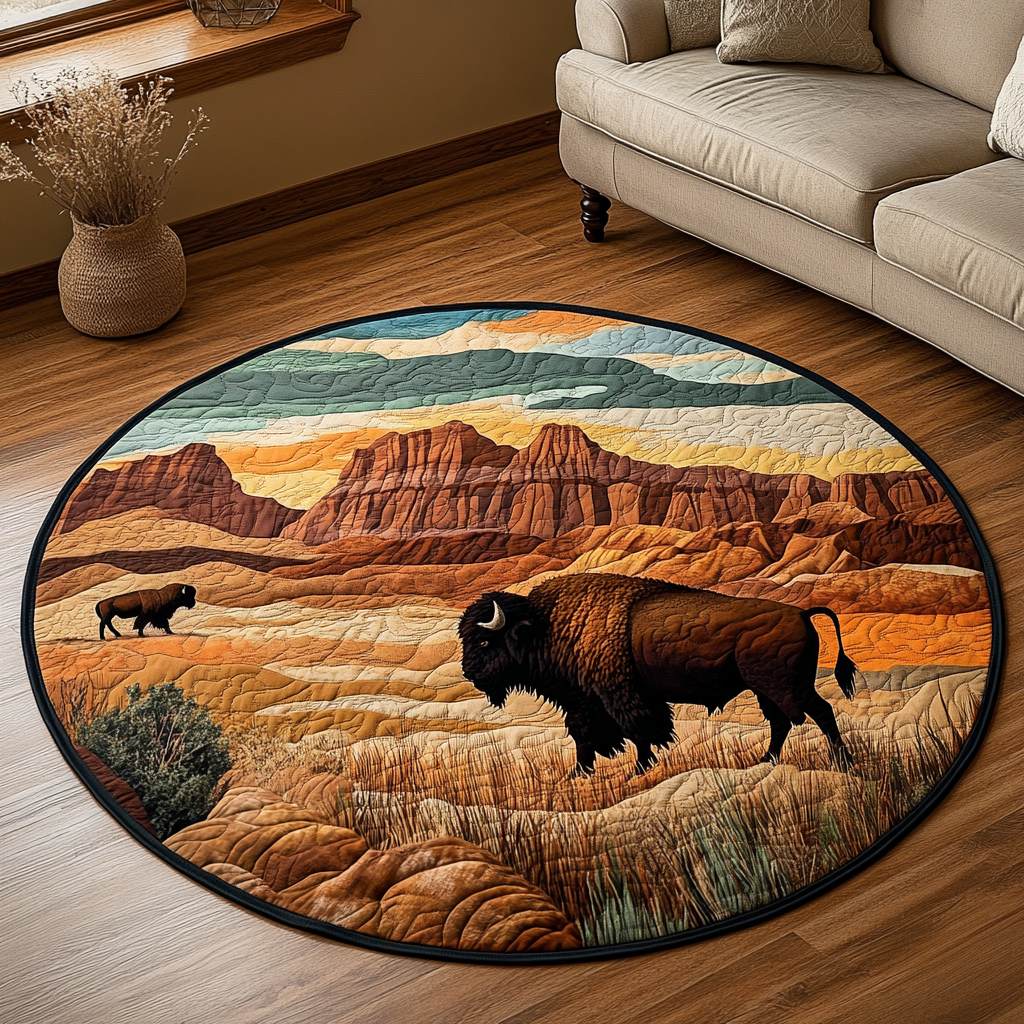 Wild Prairie Quilted Round Mat Door Entrance Decor Gifts For Farmer Boyfriend
