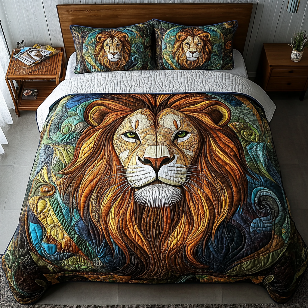 Wild Pride Quilted Bedding Set Bedroom Decorations Lion Gifts For Him