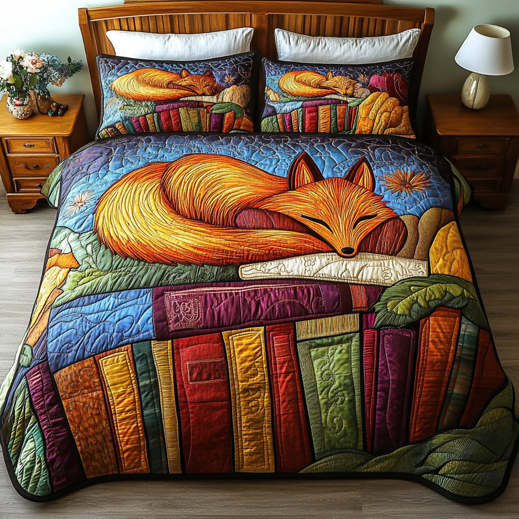 Wild Red Fox Quilted Bedding Set Cozy Bedroom Decor Cute Fox Themed Gifts