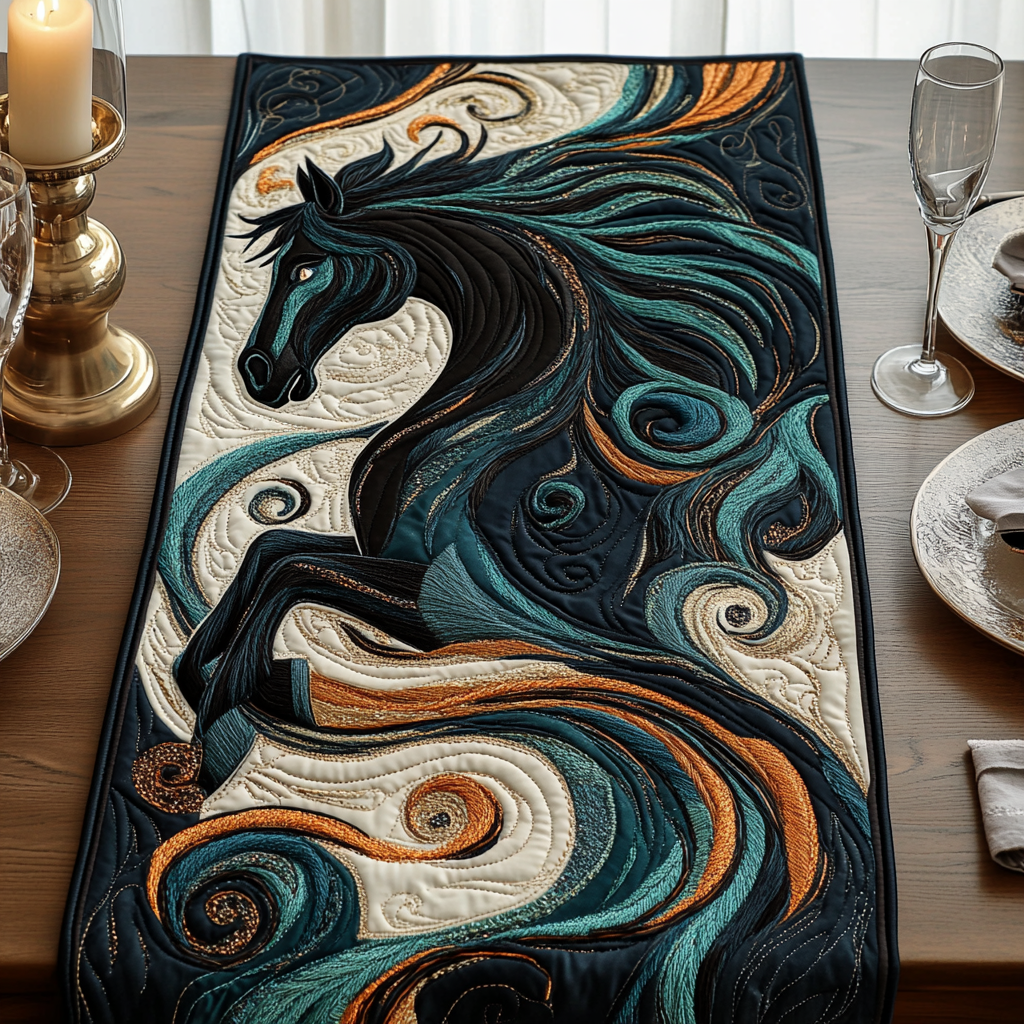 Wild Rhythm Quilted Table Runner Elegant Holiday Decor Horse Birthday Presents