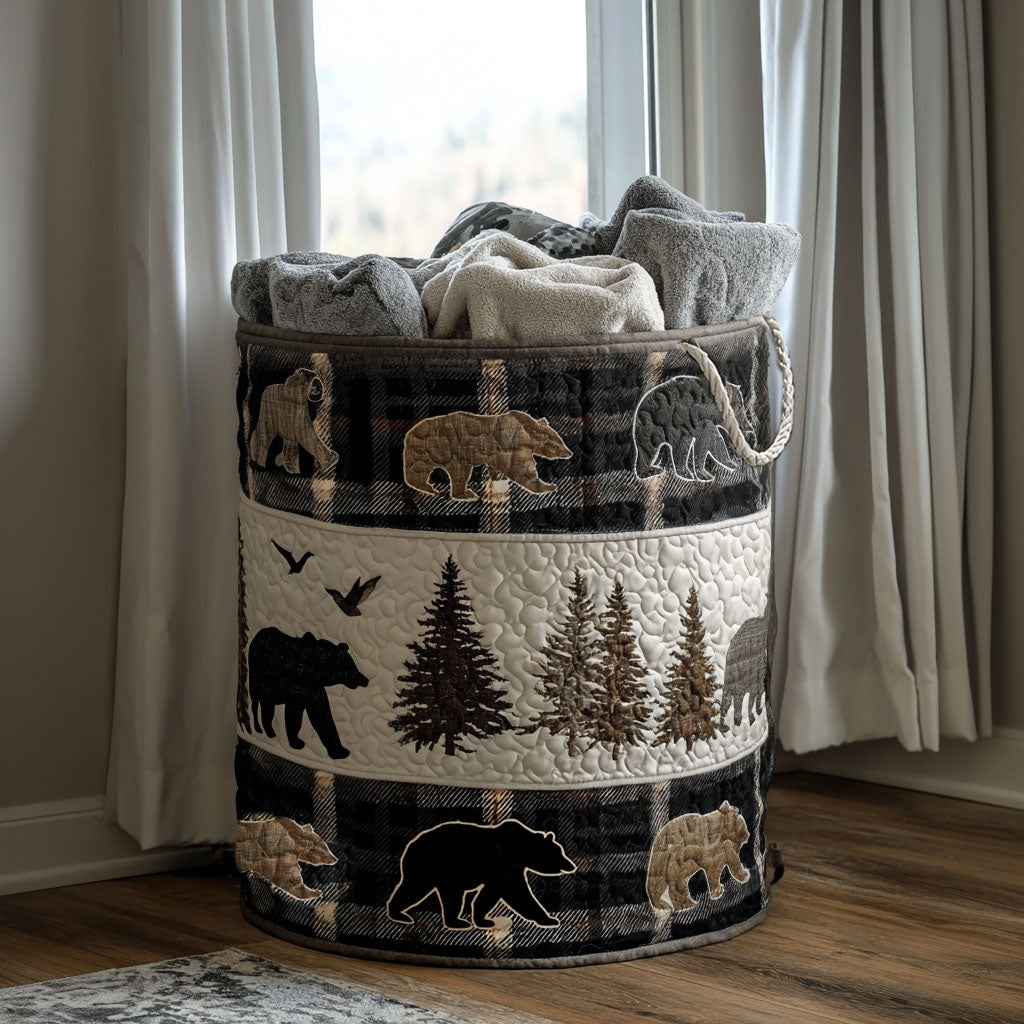 Wild Ridge Plaid Quilted Laundry Basket Practical Home Storage Gift with Quilted Design