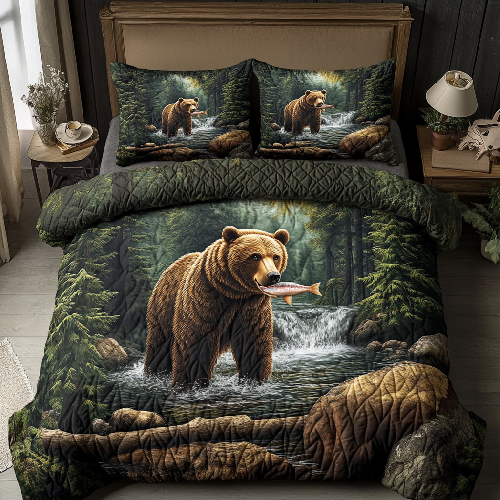 Wild Roam Quilted Bedding Set Best Comforter Sets Unique Gifts For Bear Lovers