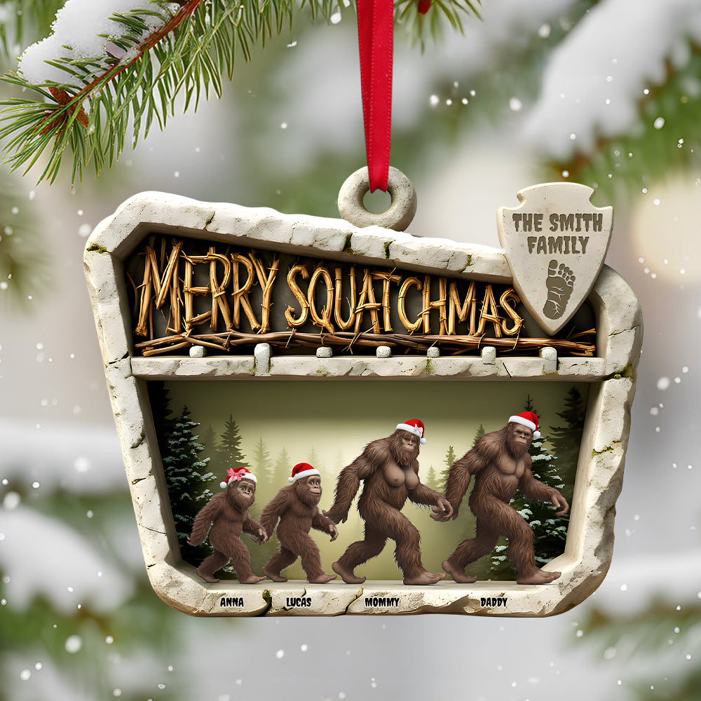 Wild Sasquatch Family Walking Acrylic Ornament - Personalized Gifts For Family - Family Christmas Ornament Gift