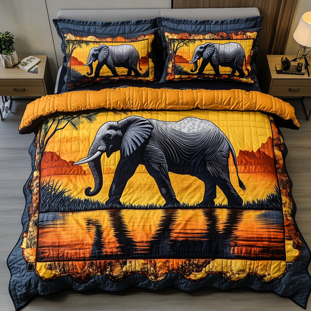 Wild Serenade Quilted Bedding Set Bed Room Decoration Gifts For People Love Elephant