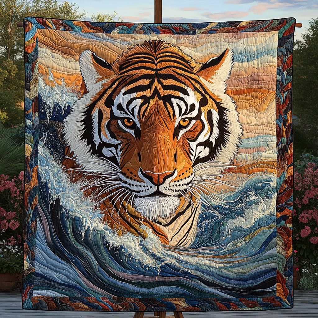 Wild Serenade Quilted Blanket  Tiger Blanket Unique Gift For Friend