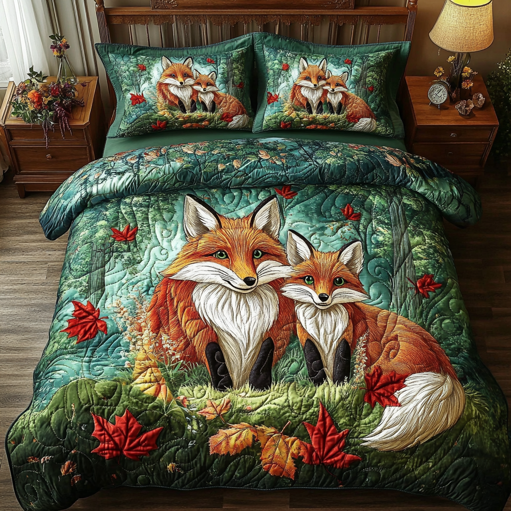 Wild Snuggle Quilted Bedding Set Holiday Duvet Covers Unique Gifts For Fox Lovers
