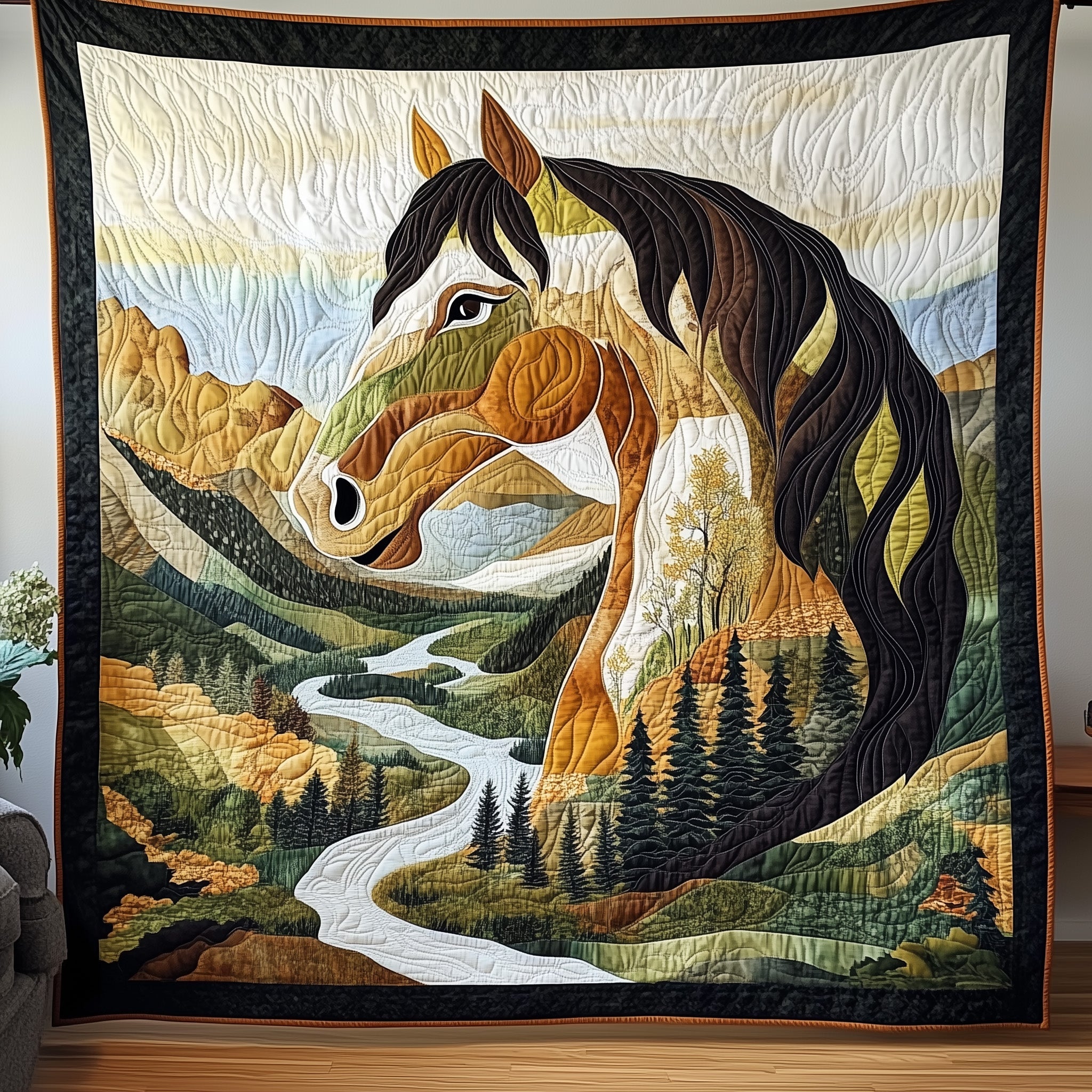 Wild Spirit of the Woods Quilted Blanket Best Couch Throw BlanketThemed Horse Gifts For Adults